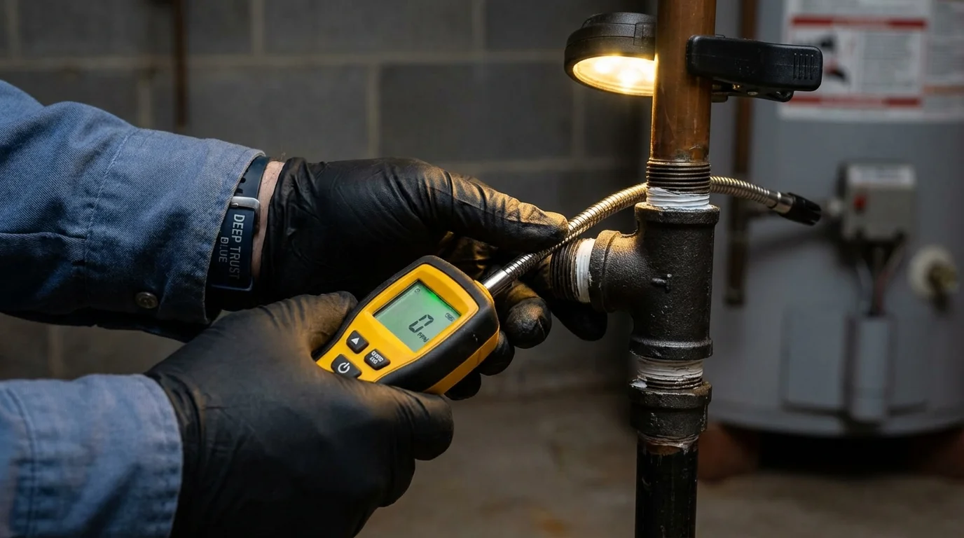 Gas leak detection with electronic sniffer by Johns Plumbing LLC in Manistee