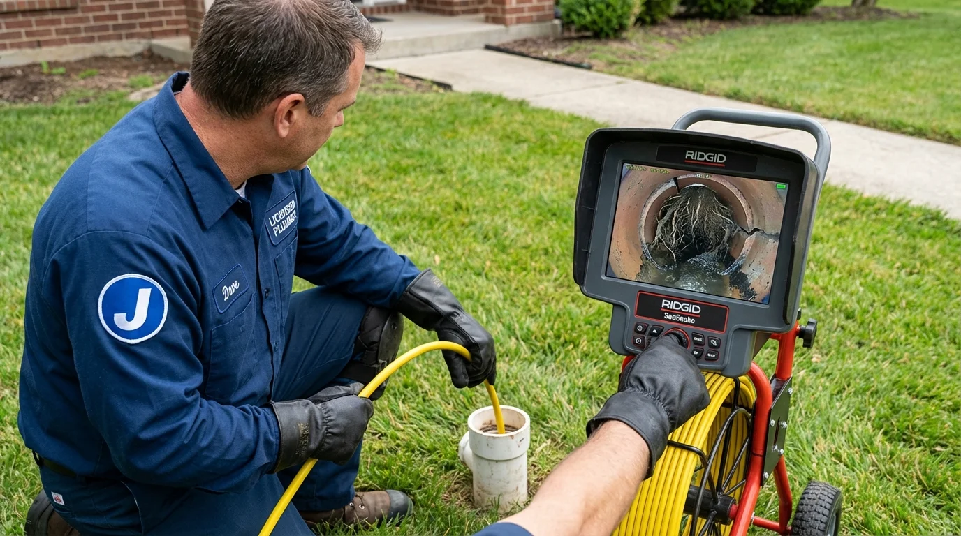 Sewer camera inspection being performed by Johns Plumbing LLC in Manistee