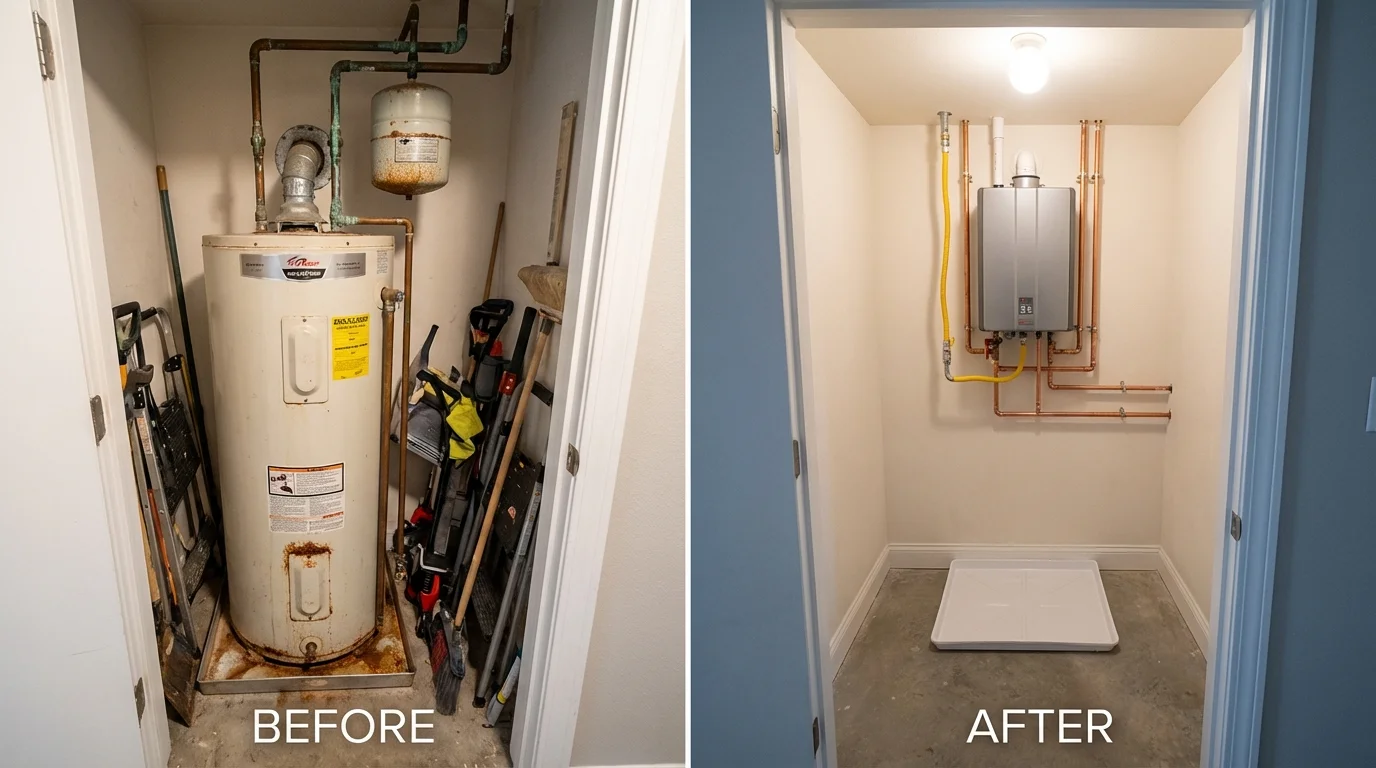 Tank water heater versus wall-mounted tankless unit comparison for Manistee, MI homeowners