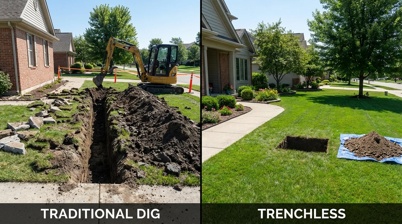 Trenchless sewer repair with minimal yard damage versus traditional excavation in Manistee, MI